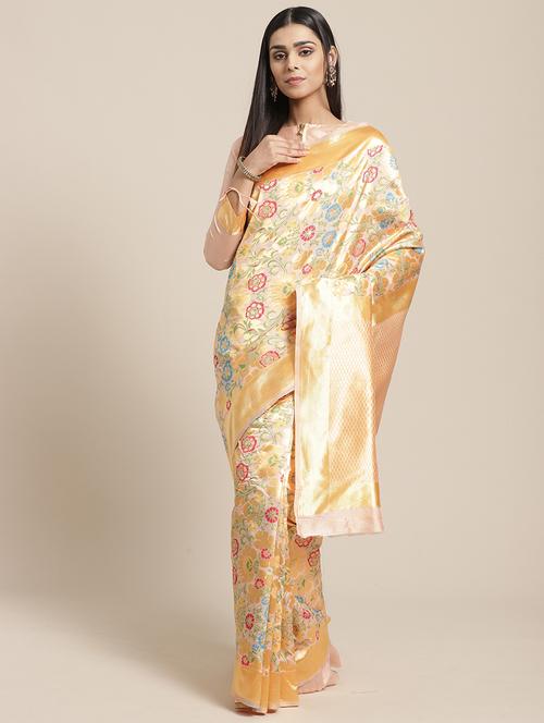 floral banarasi saree with blouse - 17202613 - Very Small Image - 1