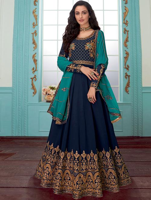 embroidered semi-stitched suit - 17202660 - Very Small Image - 1