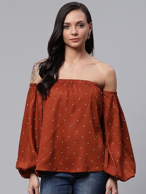off shoulder polka dot top - 17202679 - Very Small Image - 1