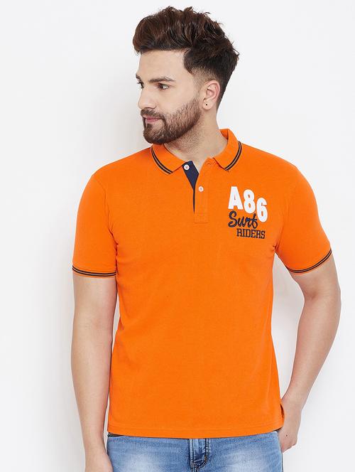 orange printed polo t-shirt - 17203511 - Very Small Image - 1