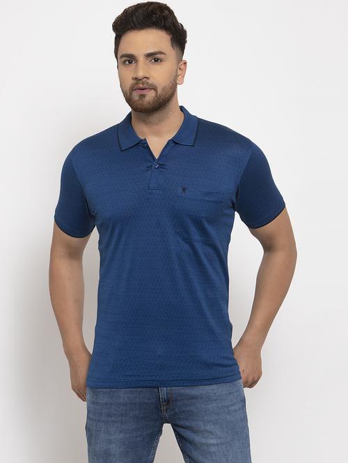 dark blue printed polo t-shirt - 17203567 - Very Small Image - 1