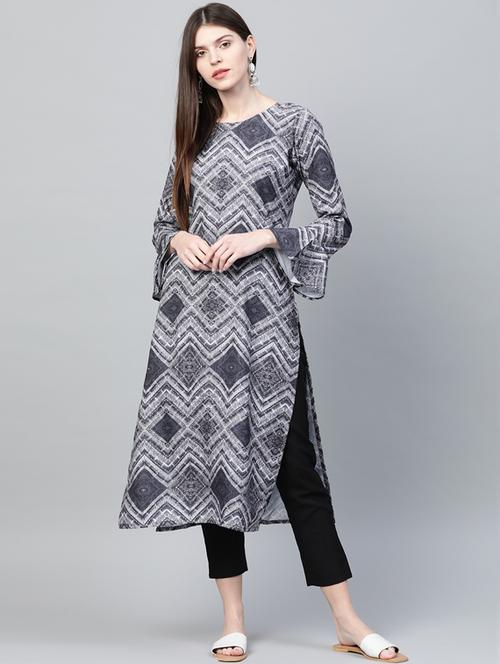 chevron print straight kurta - 17203796 - Very Small Image - 1