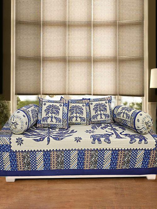 cotton jaipuri print diwan set (pack of 6) - 17204124 - Very Small Image - 1