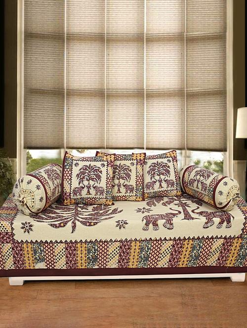 cotton jaipuri print diwan set (pack of 6) - 17204126 - Very Small Image - 1