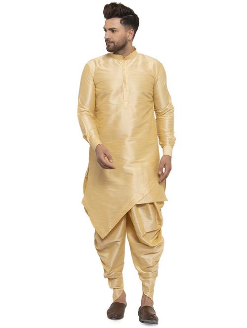 gold solid dupion dhoti kurta set - 17204473 - Very Small Image - 1