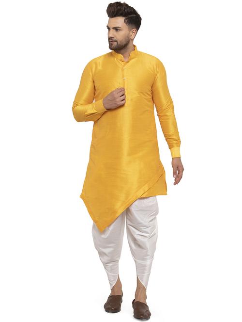 yellow solid dupion dhoti kurta set - 17204478 - Very Small Image - 1