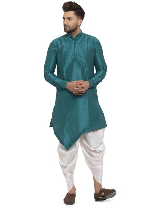 green solid dupion dhoti kurta set - 17204479 - Very Small Image - 1