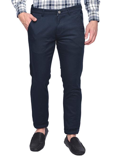 navy blue solid chinos - 17204488 - Very Small Image - 1