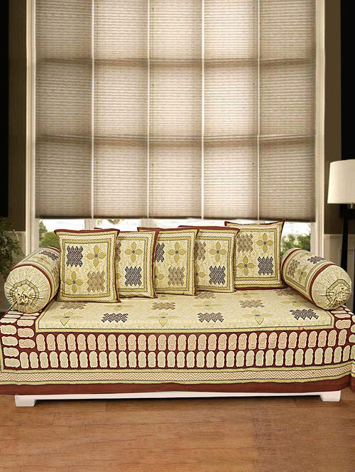 cotton jaipuri print diwan set (pack of 8) - 17205223 - Very Small Image - 1