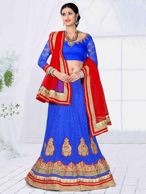 embroidered a-line semi-stitched lehenga - 17205777 - Very Small Image - 1