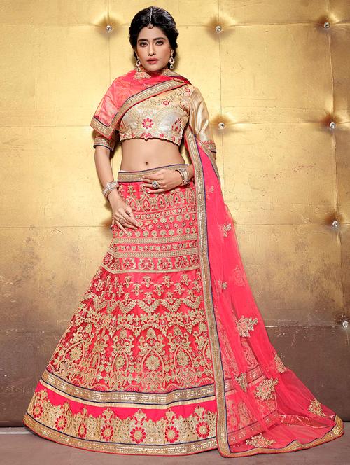 embroidered a-line semi-stitched lehenga - 17205785 - Very Small Image - 1