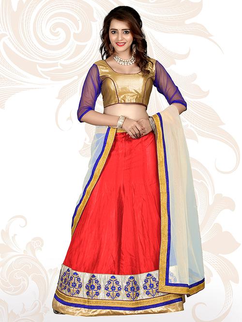 embroidered a-line semi-stitched lehenga - 17205786 - Very Small Image - 1