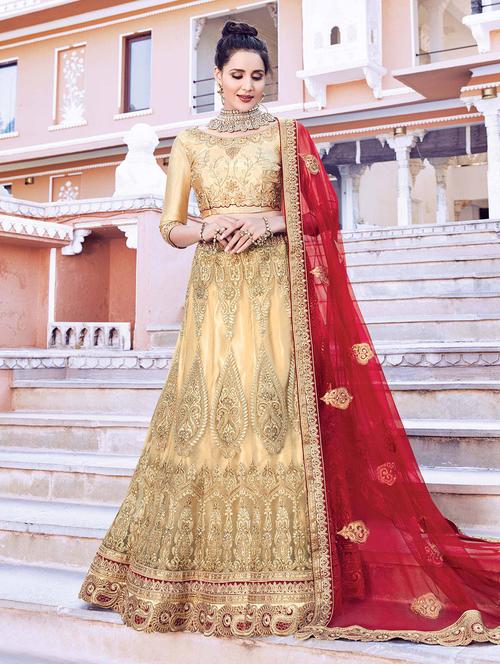 embroidered a-line semi-stitched lehenga - 17205788 - Very Small Image - 1