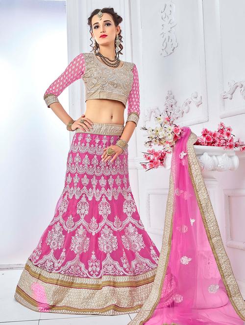 embroidered a-line semi-stitched lehenga - 17205801 - Very Small Image - 1