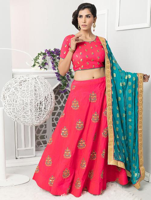 embroidered a-line semi-stitched lehenga - 17205808 - Very Small Image - 1