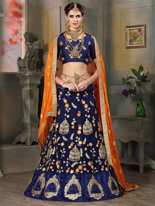 embroidered a-line semi-stitched lehenga - 17205812 - Very Small Image - 1