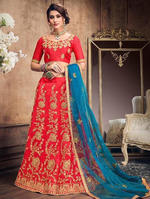 embroidered a-line lehenga - 17206043 - Very Small Image - 1