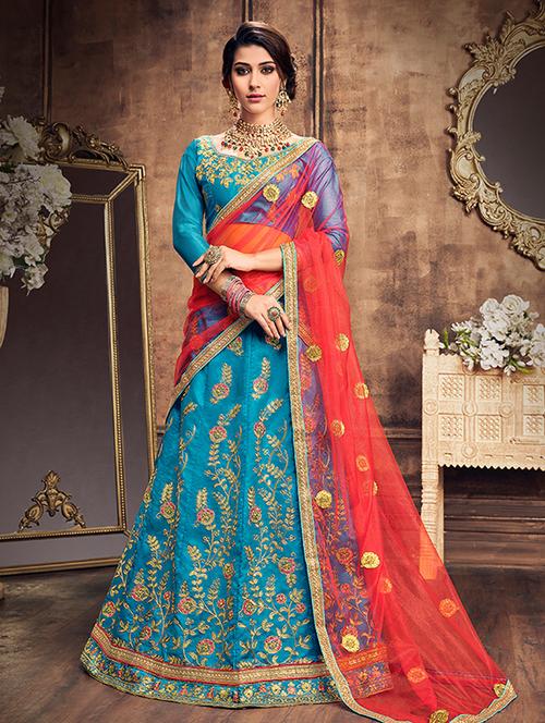 embroidered a-line lehenga - 17206044 - Very Small Image - 1