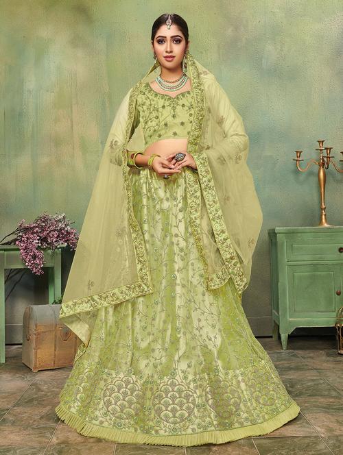 embroidered a-line lehenga - 17206153 - Very Small Image - 1
