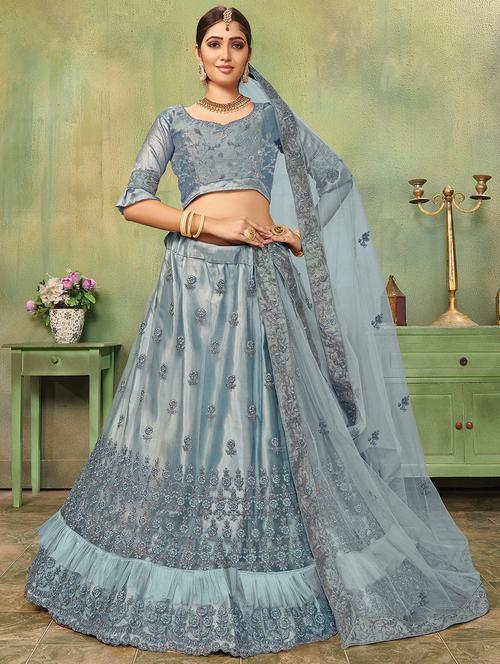 embroidered a-line lehenga - 17206154 - Very Small Image - 1