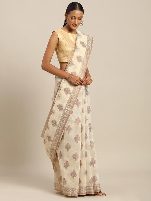 gold print handloom saree - 17207317 - Very Small Image - 1