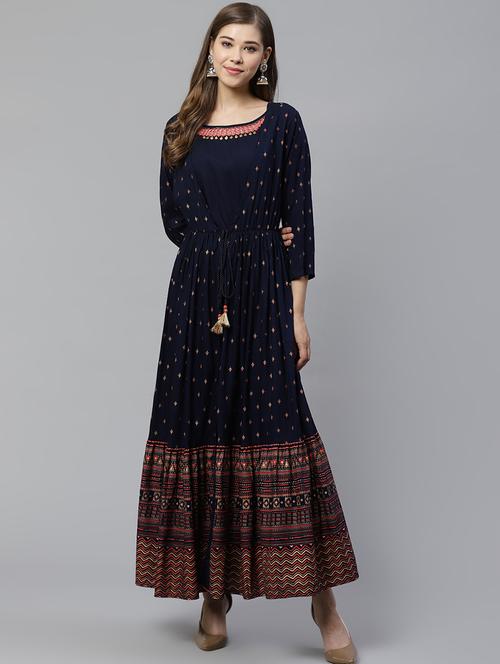 gold print tiered flare kurta - 17207620 - Very Small Image - 1