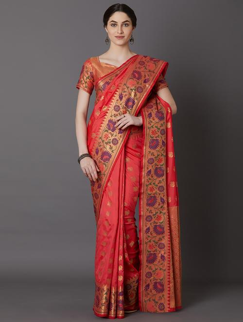 floral jacquard work saree - 17207682 - Very Small Image - 1