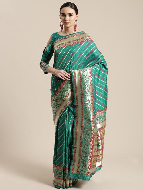 striped woven saree with blouse - 17207696 - Very Small Image - 1