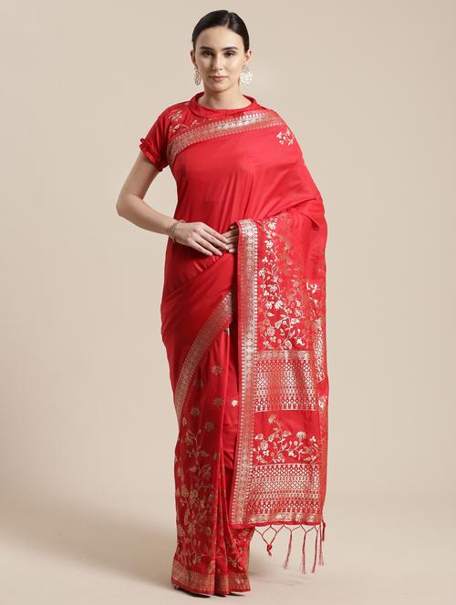 floral woven saree with blouse - 17207725 - Very Small Image - 1