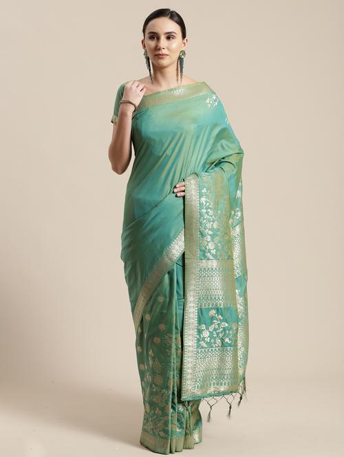 floral woven saree with blouse - 17207726 - Very Small Image - 1