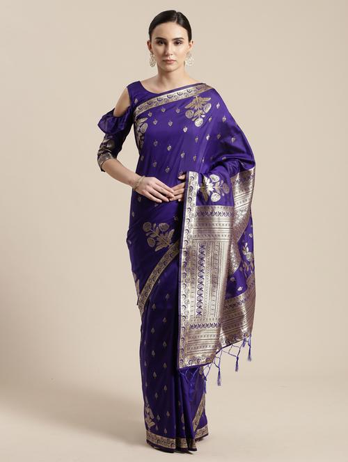 floral woven saree with blouse - 17207729 - Very Small Image - 1