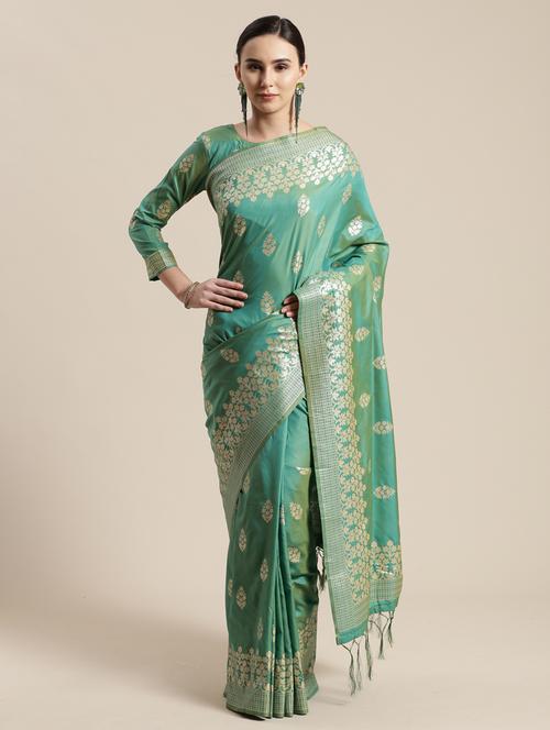 floral woven saree with blouse - 17207733 - Very Small Image - 1