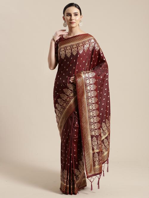 floral woven saree with blouse - 17207736 - Very Small Image - 1