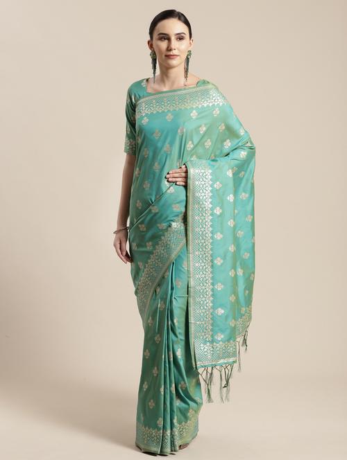 floral woven saree with blouse - 17207739 - Very Small Image - 1