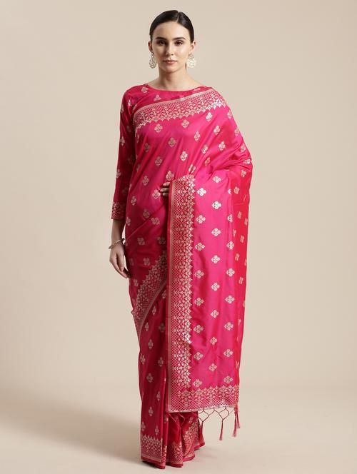 floral woven saree with blouse - 17207740 - Very Small Image - 1