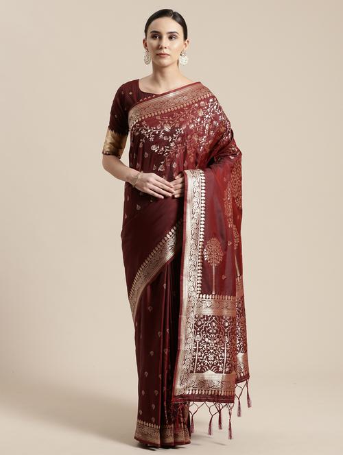 floral woven saree with blouse - 17207741 - Very Small Image - 1