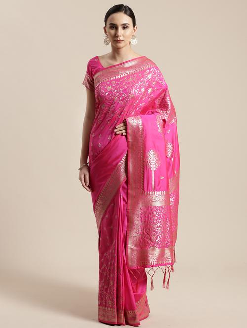 floral woven saree with blouse - 17207744 - Very Small Image - 1