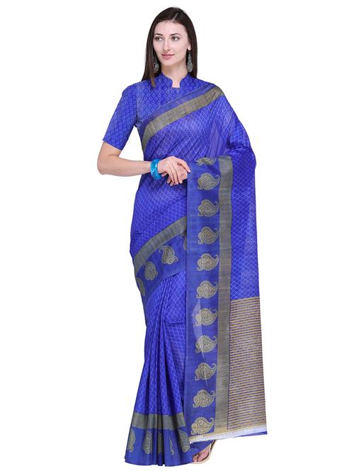 navy blue printed saree with blouse - 17207768 - Very Small Image - 1