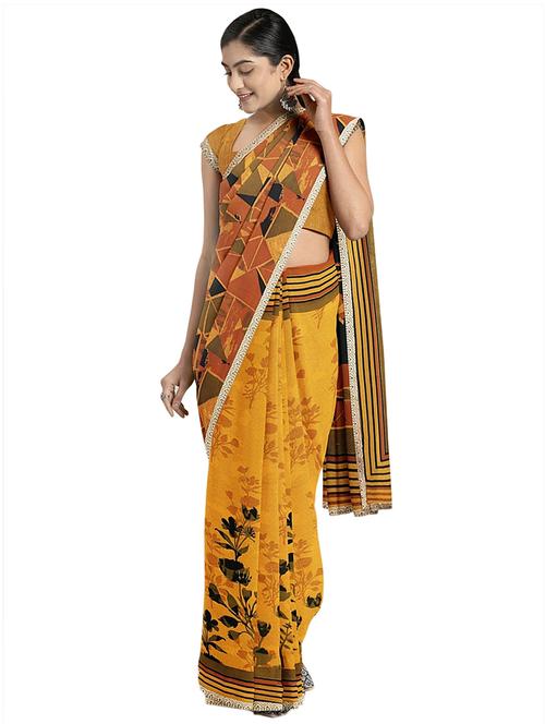 abstract printed saree with blouse - 17207782 - Very Small Image - 1