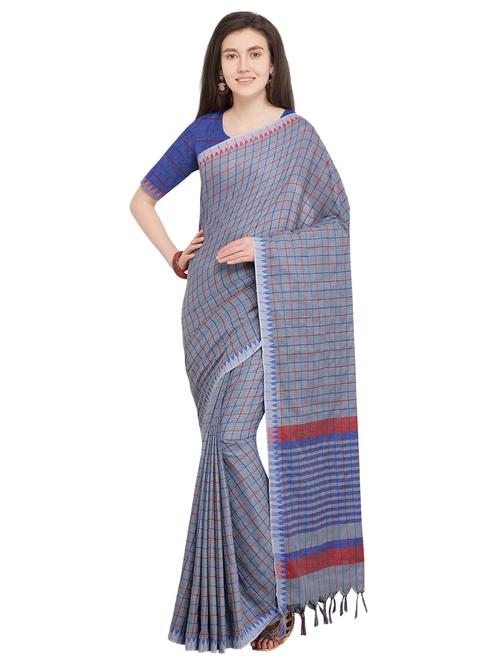 checkered printed saree with blouse - 17207786 - Very Small Image - 1