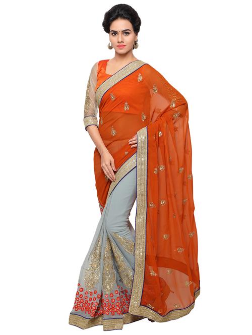 half & half embroidered saree with blouse - 17207791 - Very Small Image - 1