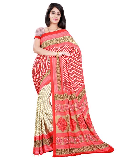 half & half printed saree with blouse - 17207816 - Very Small Image - 1
