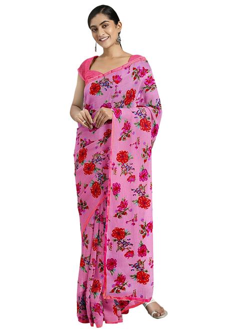 floral printed saree with blouse - 17207822 - Very Small Image - 1