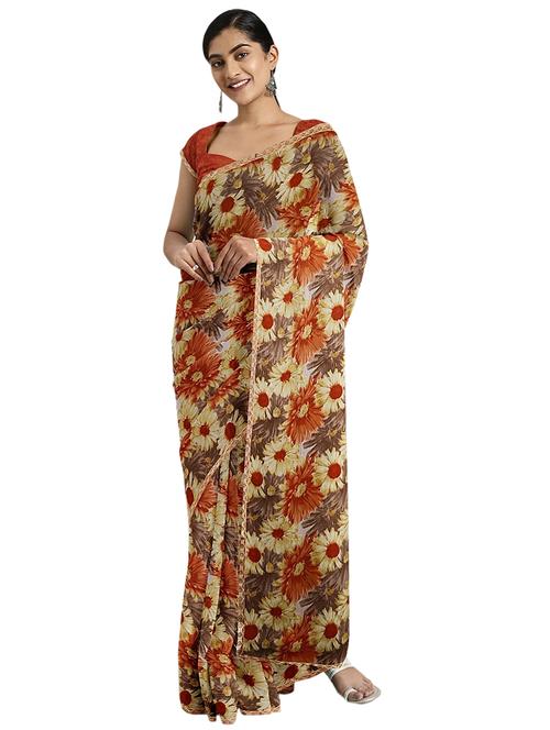 floral printed saree with blouse - 17207825 - Very Small Image - 1