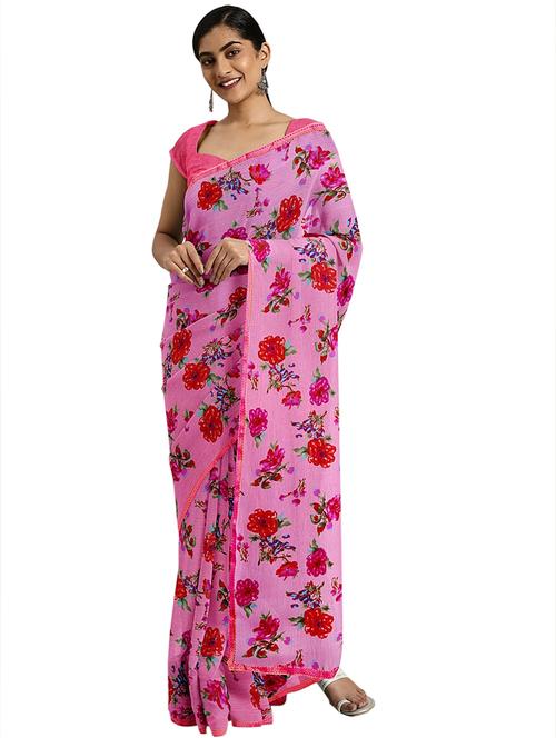 floral printed saree with blouse - 17207846 - Very Small Image - 1