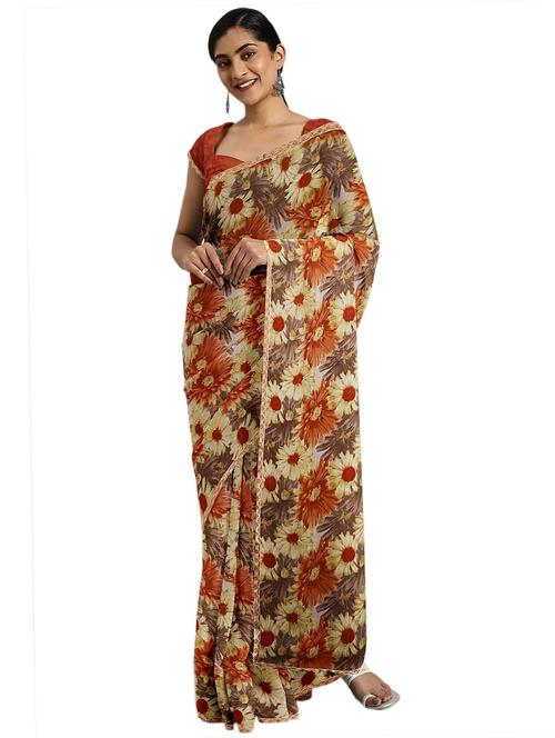 floral printed saree with blouse - 17207849 - Very Small Image - 1