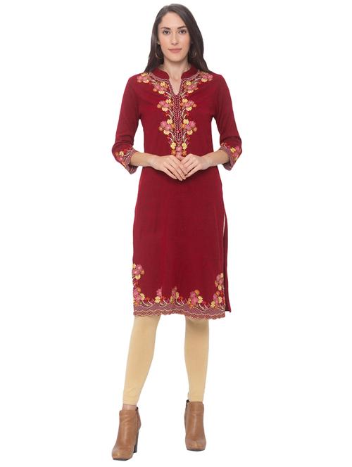 embroidered straight woolen kurta - 17208632 - Very Small Image - 1