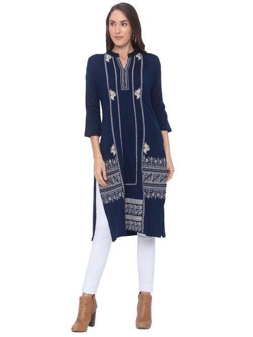 printed straight woolen kurta - 17208637 - Very Small Image - 1