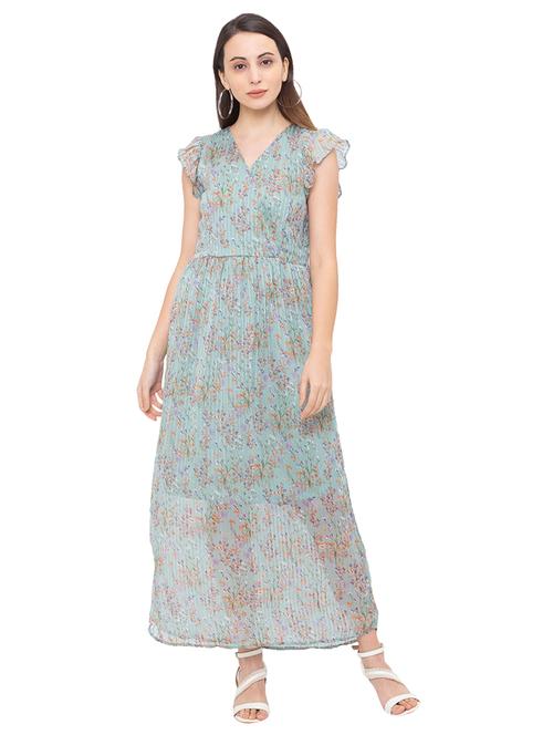overlap neck floral maxi dress - 17208727 - Very Small Image - 1