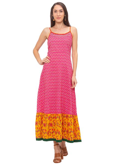 floral print tiered flare ethnic dress - 17208751 - Very Small Image - 1